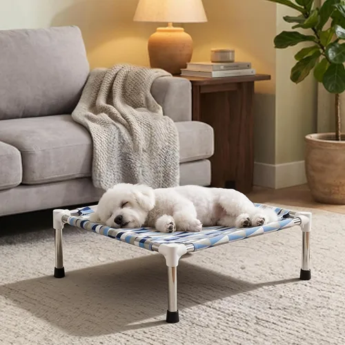Vista 7 de Cama elevada para perros al aire libre - Cuna de perro de acero inoxidable de enfriamiento elevada para mascotas Cama portátil para mascotas