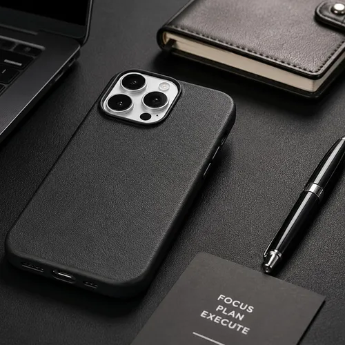 Vista 5 de Funda de piel para iPhone 14 Pro Max compatible con MagSafe, funda de piel de vaca auténtica de grano completo, botones de metal galvanizado, forro