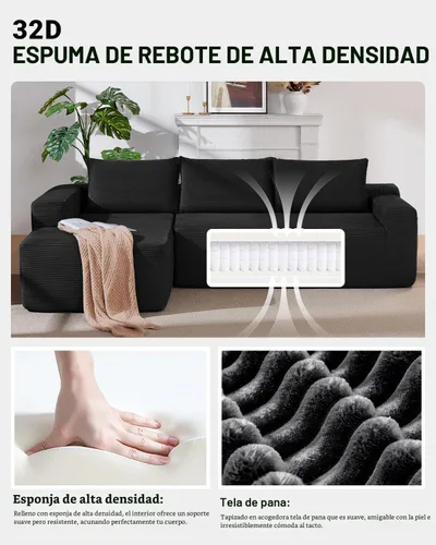 Vista 3 de Sofá seccional Cloud de 96 pulgadas, sofá seccional modular moderno con asiento profundo, sofás de pana sin estructura rígida con chaise