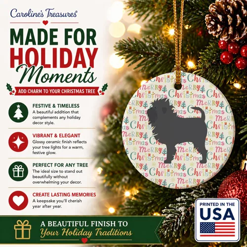 Vista 5 de Caroline's Treasures Affenpinscher - Adorno de cerámica con texto en inglés "Merry Christmas", multicolor para colgar en el árbol de Navidad