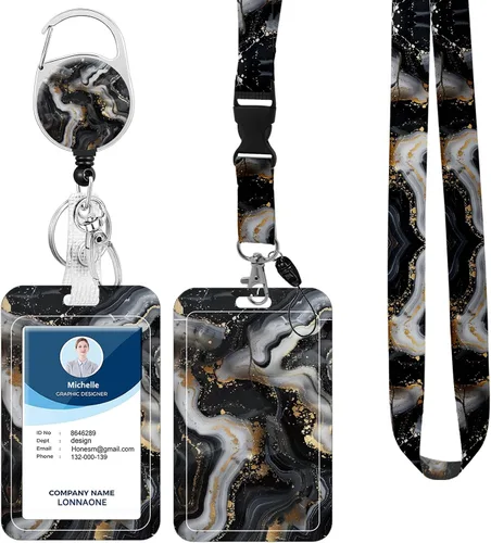 Vista 13 de Cordón con soporte para insignia, carrete retráctil con correa de cuello desmontable y soporte vertical para tarjetas de identificación