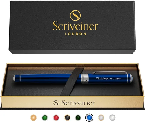 Vista 10 de Scriveiner Bolígrafo Rollerball de Laca Negra - Impresionante Bolígrafo de Lujo, Chapado en Oro Real, Repuesto de Tinta Schmidt, El Mejor Set de 1.