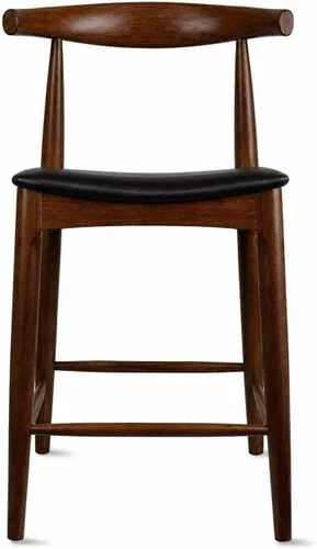 Vista 12 de 2xhome Taburete de bar de altura de mostrador con codo, marco de madera, taburetes de bar con respaldos abiertos, cojín de cuero PU oscuro, negro