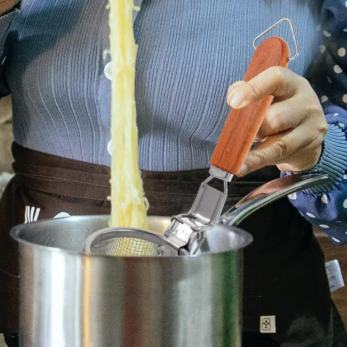 Vista 3 de Kichvoe Colador de fideos de acero inoxidable, cesta de pasta de malla, cesta de hervir espagueti, tamiz de malla de alambre fino, cuchara de araña
