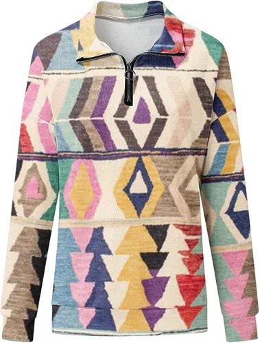 Vista 3 de Shllale Lightweight Sweatshirt for Women Half Zip Up Collared Pullover Long Sleeve Top Jersey Half Zip Patterned Casual Fall