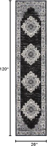 Vista 2 de Nourison Passion Alfombra marfil/negro, de 2 pies 2 pulgadas x 10 pies, fácil de limpiar, no desprende pelo, para habitación, sala, comedor, cocina