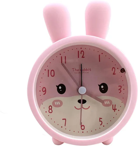 Vista 11 de Reloj despertador de silicona silencioso sin tictac para niños, con diseño de animal, para viajes, con luz nocturna (A- conejo blanco)