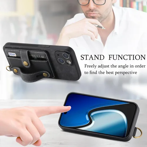 Vista 3 de Asuwish Funda de teléfono para iPhone 15 de 6.1 pulgadas con protector de pantalla de vidrio templado y correa de muñeca, soporte delgado