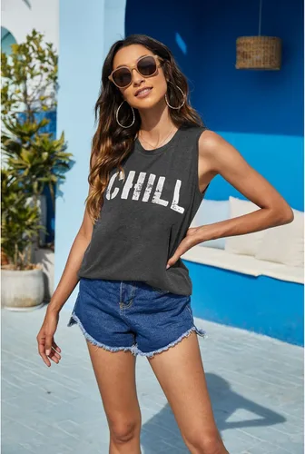 Vista 3 de Hount - Camisetas sin mangas para mujer, estilo casual, sueltas, con gráficos, cómodas, para verano, básicas, camisetas sin mangas