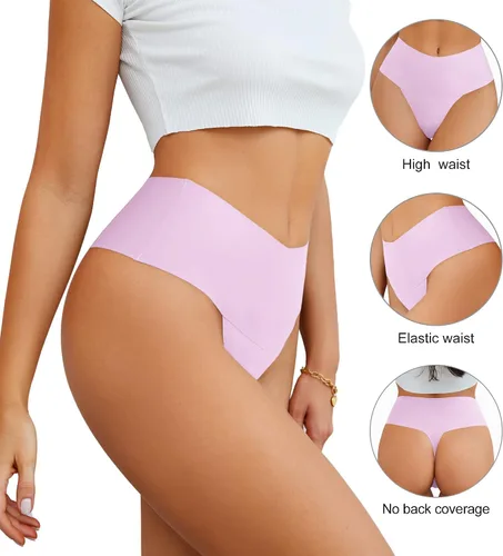 Vista 2 de DEANGELMON Tanga sin costuras para mujer, tanga, ropa interior para entrenamiento, cintura alta, tanga, paquete múltiple