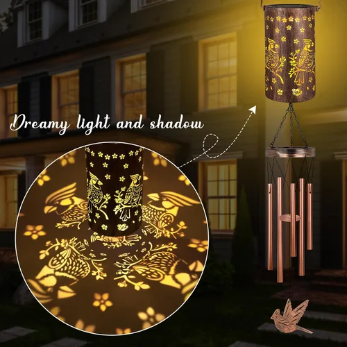 Vista 6 de YHmall Campanillas de viento Cardinal para exteriores, luces colgantes solares, campanillas de viento al aire libre, regalos Cardinal para mujeres