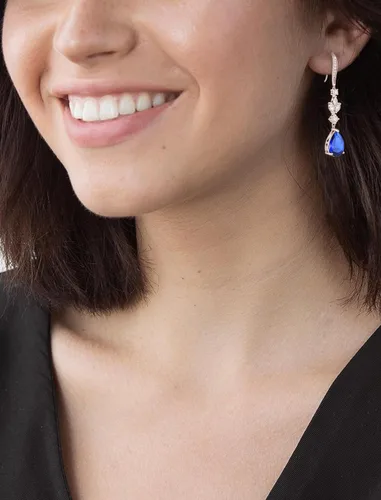 Vista 3 de Aretes colgantes de lágrima grande de boda con piedras natales de 0.394 x 0.551 in, aretes largos de plata de ley para mujer, regalos de joyería