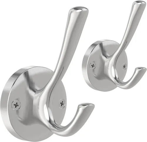 Vista 20 de TOFIIGREM Ganchos negros para toallas, paquete de 2 ganchos de metal resistente para bata de baño, gancho doble montado en la pared, ganchos