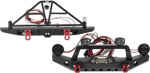 Vista 4 de Barra Protectora de Parachoques Delantero/Trasero Anticolisión de Aleación de Aluminio con Luces LED Compatible con Axial SCX10 90046 TRX-4 SCX10