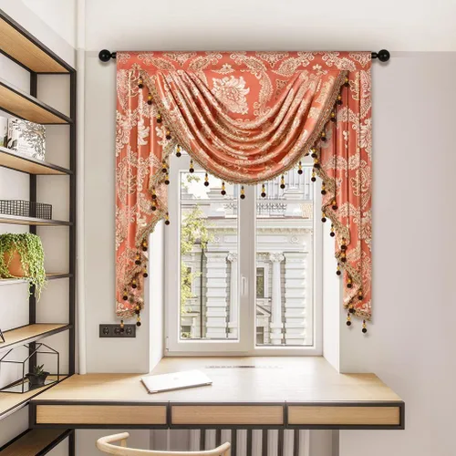 Vista 7 de ELKCA Cenefa de cascada de jacquard de estilo europeo con cuentas para sala de estar, cenefa de café de damasco para dormitorio, cocina, 39