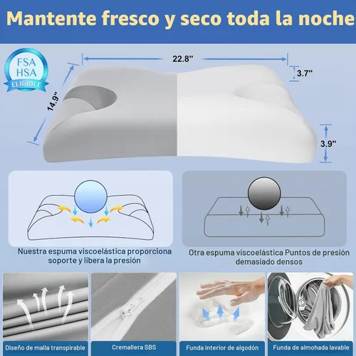 Vista 6 de IKSTAR HSA/FSA - Almohada de enfriamiento CPAP para personas que duermen de lado, almohada de apnea del sueño para usuarios de CPAP, reduce