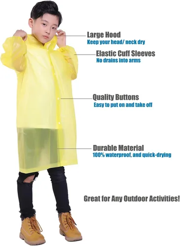 Vista 11 de Chaqueta de lluvia para niños, paquete de 2 ponchos de lluvia para niños, impermeables reutilizables para niños y niñas, impermeable, para exteriores