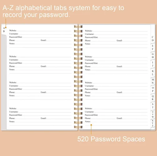 Vista 10 de Libro de contraseñas con pestañas alfabéticas, libro de bolsillo pequeño para iniciar sesión en computadora y sitio web, libro de registro