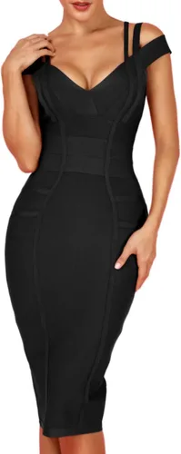Vista 2 de whoinshop Vestido sexy de rayón con cuello en V para mujer, para discoteca