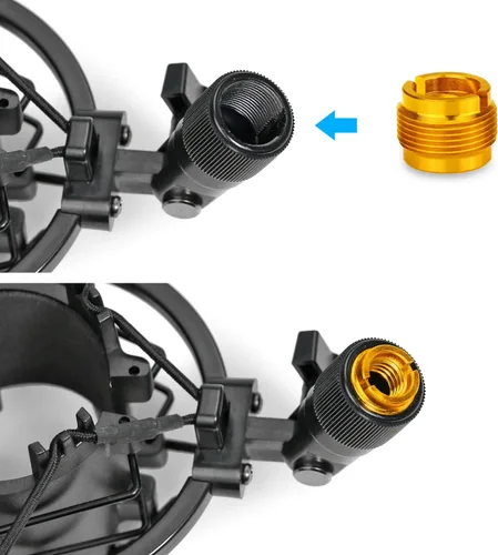Vista 6 de 2 adaptadores de color dorado para micrófono HyperX QuadCast, Blue Yeti, Rode, Razer, Shure y la mayoría de micrófonos USB, montaje de choque
