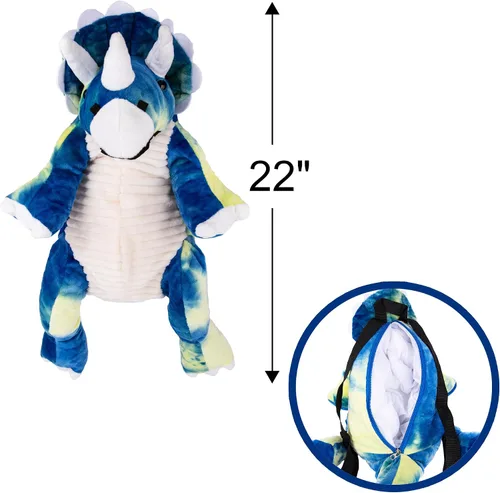 Vista 3 de ArtCreativity Mochila de dinosaurio de felpa, mochilas de animales de peluche de 22 pulgadas en forma de triceratops, bolsa de dinosaurio de peluche