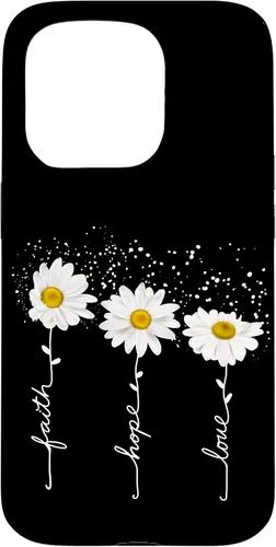 Vista 14 de Funda para iPhone 14 Pro Max Faith Hope Love para regalo, diseño de margaritas blancas