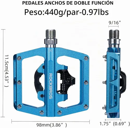 Vista 4 de ROCKBROS Pedales de bicicleta de montaña MTB compatibles con SPD bicicleta de montaña de doble función sellada sin clipless de aluminio plataforma