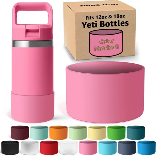 Vista 12 de Jmoe USA Bota de silicona para botella Yeti Rambler Jr de 12 y 18 onzas, funda de 0.079 in, funda antideslizante, protector para la parte inferior