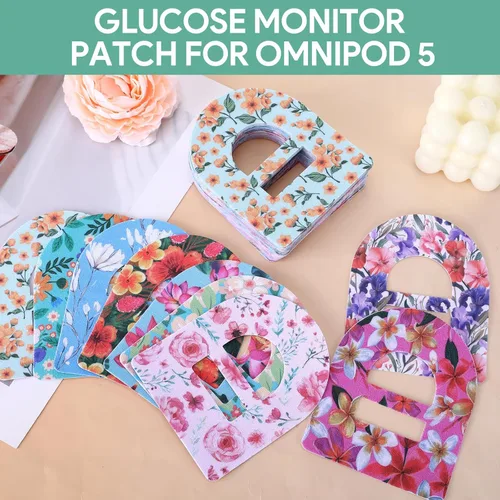 Vista 4 de 36 parches adhesivos impermeables para Omnipod 5, cubiertas de sensor de insulina CGM, cubiertas de sensor transpirables con impresiones de flores