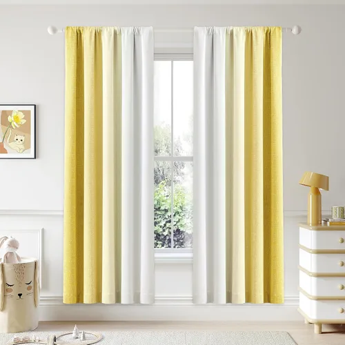 Vista 27 de Cortinas Ombre 100% Opacas de 63 Pulgadas de Largo 2 Paneles para Dormitorio Azul Blanco Patrón Degradado Oscurecimiento de Habitación Aislamiento