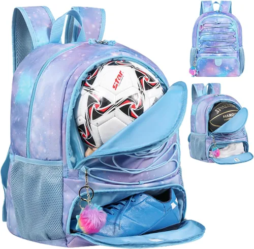 Vista 22 de Mochila de baloncesto para hombres y mujeres con compartimento para pelota y zapatos, capacidad de 30L, ligera y transpirable, mochila de fútbol