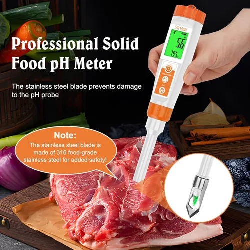 Vista 2 de Medidor de pH inteligente para alimentos - Probador digital de pH con todos los accesorios Medidor de pH YINMIK Lab Termómetro de pH