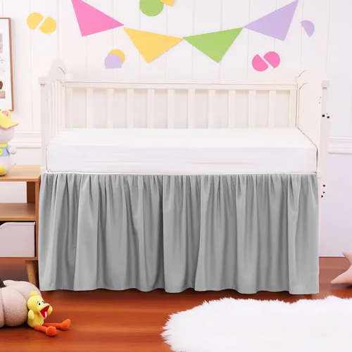 Vista 2 de Falda de Cuna con Volante de Polvo 100% Algodón - Natural, Suave, Transpirable para la Piel Delicada del Bebé, Falda de Cuna para Niños y Niñas, Se