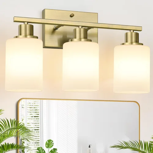 Vista 12 de MOKATNG Juego de 2 apliques de pared para baño, luces de tocador modernas negras con pantalla de vidrio blanco, lámpara de pared de baño