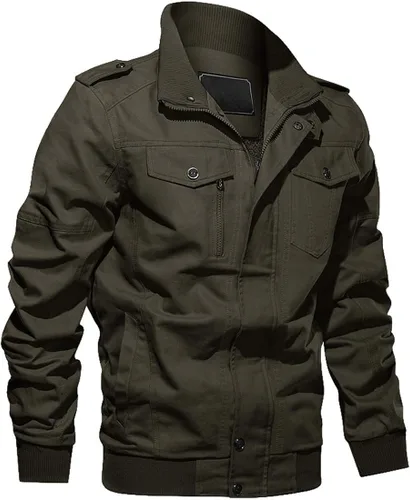 Vista 3 de CRYSULLY - Chaqueta de invierno de forro polar para hombre, estilo informal, con varios bolsillos, abrigo de campo