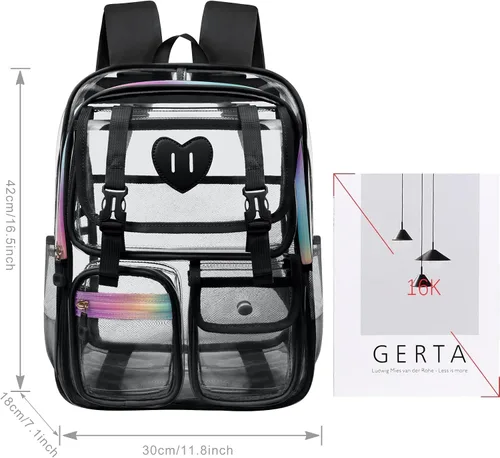Vista 5 de Mochila transparente de PVC impermeable y resistente al congelamiento, de gran capacidad, elegante y duradera para viajes, Negro, Moderno