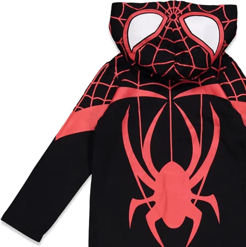 Vista 6 de Mono integral con capucha y cremallera Marvel Spiderverse Miles Morales de color negro y rojo