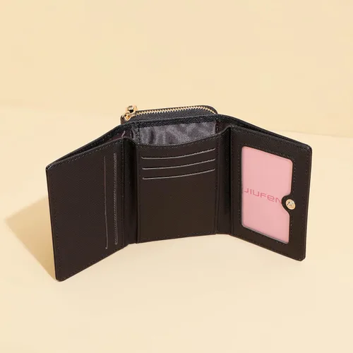 Vista 4 de JIUFENG Cartera corta con bloqueo RFID para mujer, multiusos, con cremallera, plegada, monederos, bolsas para múltiples tarjetas, organizador
