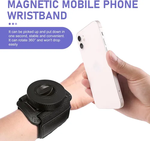 Vista 3 de Soporte magnético para teléfono para correr, brazalete deportivo ajustable, soporte para teléfono celular, manos libres, accesorios de teléfono