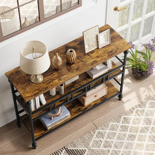 Vista 6 de IDEALHOUSE Mesa consola de 43 pulgadas, mesa auxiliar estrecha de 3 niveles con estantes, mesa de sofá para sala de estar, pasillo, dormitorio