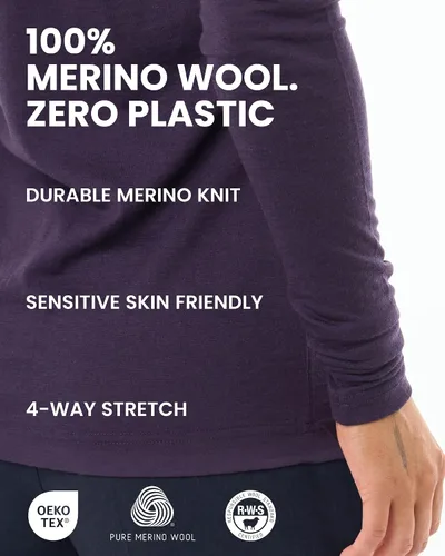 Vista 4 de 100% Merino Wool Base Layer Women - Thermal Shirt Underscrub Long Sleeve 190 negro