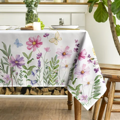 Vista 4 de Horaldaily Mantel de primavera de 52 x 70 pulgadas, diseño de flores silvestres y mariposas florales, lavable, para decoración de fiestas, picnic