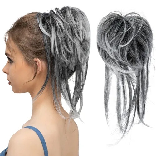 Vista 37 de Extensiones de cabello rizado con cola de caballo, cabello sintético con coleta recta, coleteros para mujer, rubio ceniza/rubio playa