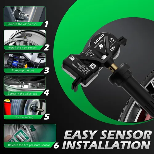 Vista 5 de CDWTPS Sistema de monitoreo de presión de neumáticos TPMS Sensor 68252493AB 433HMz Fit Dodge Jeep (1 paquete)