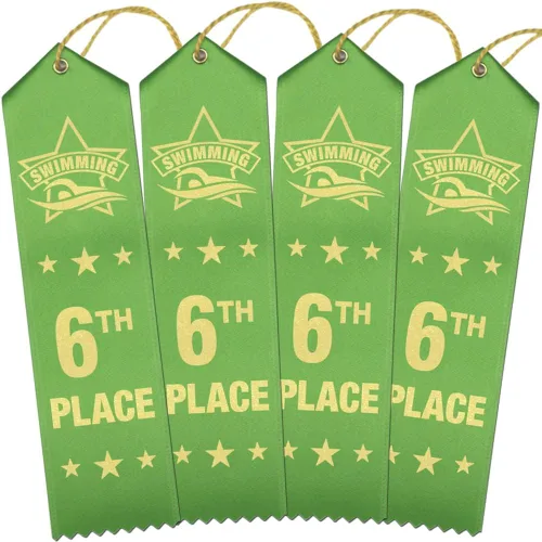 Vista 9 de RibbonsNow Cintas de natación 1er lugar - 100 cintas azules con tarjeta y cuerda 1er Lugar - Azul