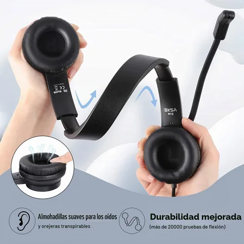 Vista 8 de EKSA Auriculares con micrófono para PC, auriculares de computadora con cable de 0.138 in con controles de volumen y silencio de micrófono