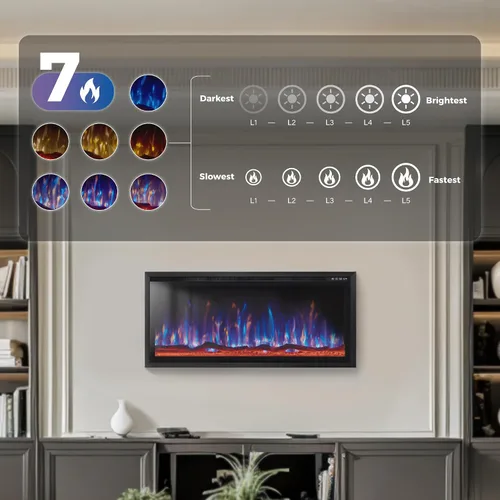 Vista 4 de MAISON ARTS Chimenea eléctrica de 42 pulgadas, calentador eléctrico empotrado y montado en la pared, marco ultra estrecho con control remoto