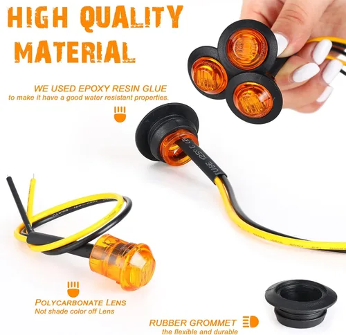 Vista 9 de 100 luces LED redondas de 3/4 pulgadas, 3 luces LED indicadoras laterales delanteras y traseras, luces direccionales IP68 impermeables para camión