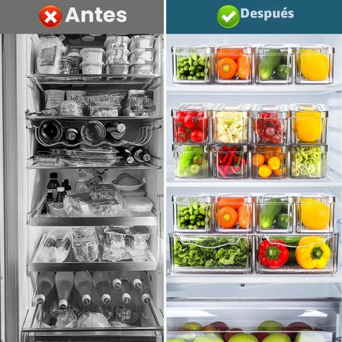 Vista 3 de Paquete de 14 organizadores para refrigerador y almacenamiento - Contenedores organizadores con tapas para refrigerador, organización sin BPA