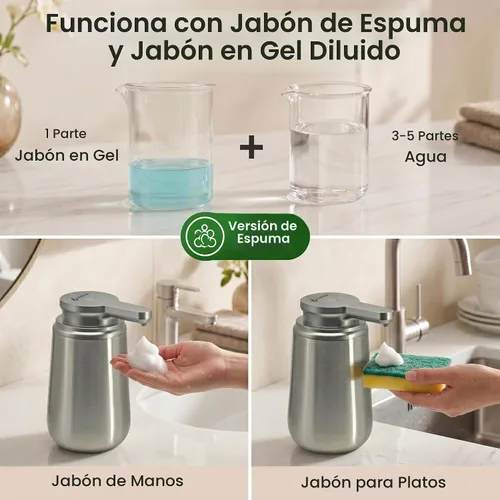 Vista 5 de GentleJet NovaJet - Dispensador automático de jabón espumoso con sensor sin contacto, USB-C recargable, acero inoxidable 304, IPX5 resistente al